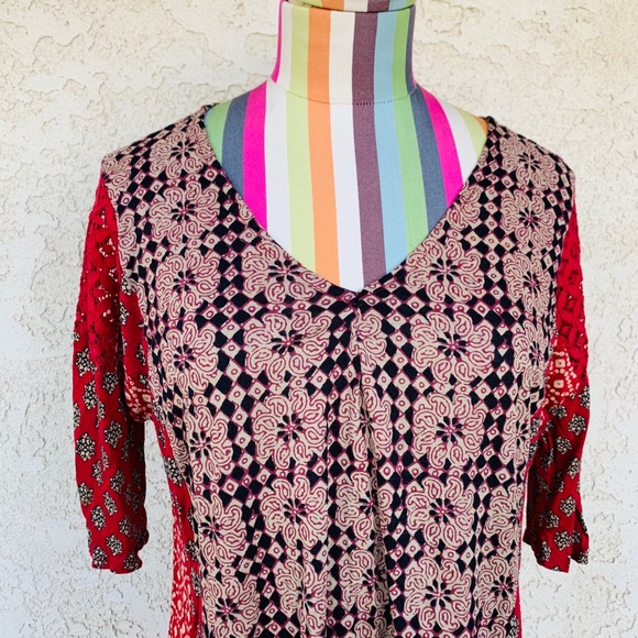 Lucky Brand Boho Floral Point Blouse 0100 - Picture 2 of 6